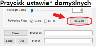 Przycisk ustawień domyślnych