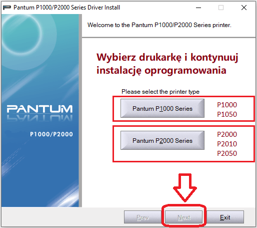 Wybierz drukarkę i kontynuuj instalację oprogramowania