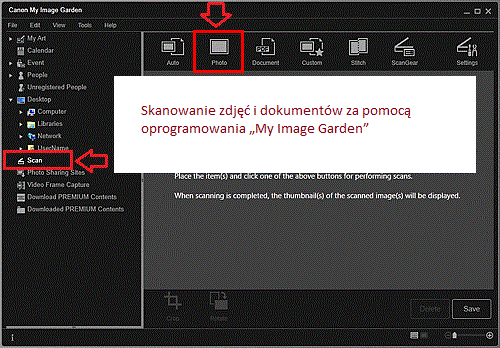 Skanowanie zdjęć i dokumentów za pomocą oprogramowania: „My Image Garden”.