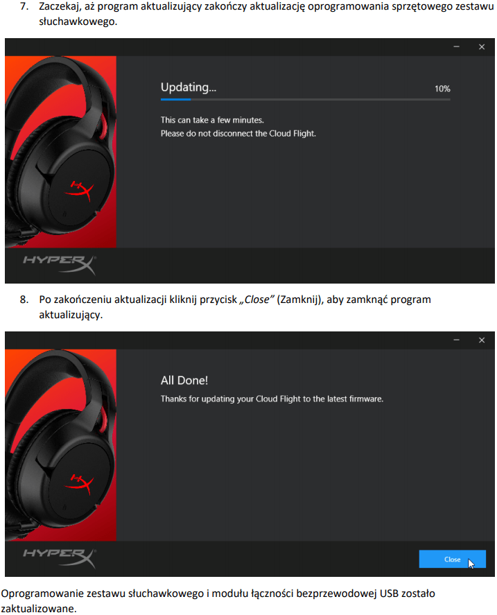 Program do aktualizacji oprogramowania sprzętowego zestawu słuchawkowego HyperX Cloud Flight