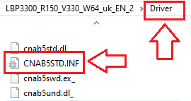 Otwórz folder, do którego wypakowano pliki, i upewnij się, że widzisz plik: ...\Driver\CNAB5STD.INF