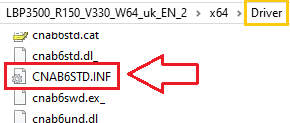 Otwórz folder, do którego wypakowano pliki, i upewnij się, że widzisz plik: ...\x64\Driver\CNAB6STD.INF