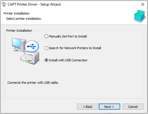 Wybierz sposób połączenia z komputerem i rozpocznij instalację oprogramowania