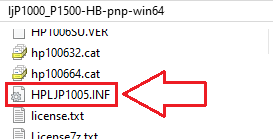 Plik HPLJP1005.INF w rozpakowanym folderze